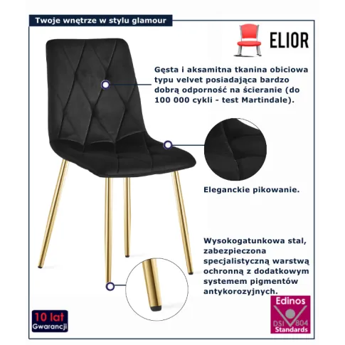 Czarne welurowe krzesło do salonu glamour Zeloti