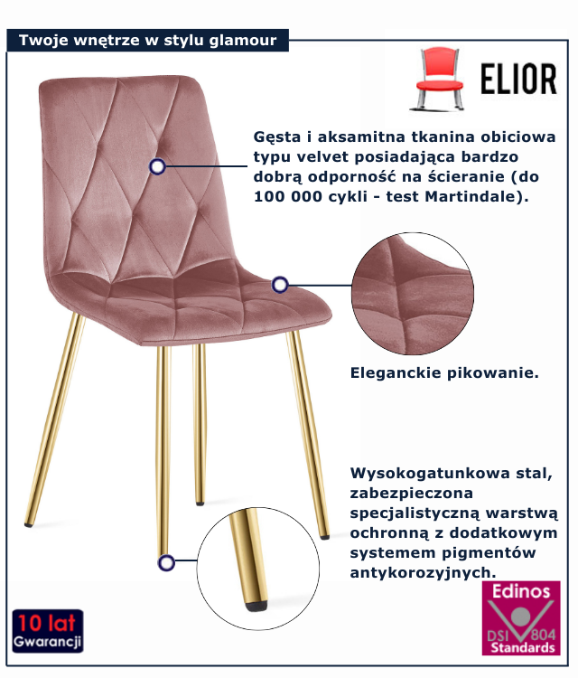 Ciemnoróżowe pikowane krzesło glamour Zeloti