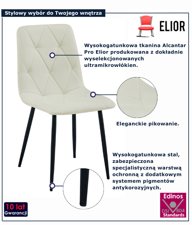 Beżowe pikowane krzesło tapicerowane do salonu Teribis 3X