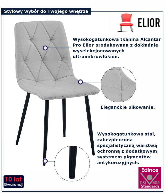 Jasnoszare krzesło na czarnych nogach Teribis 3X