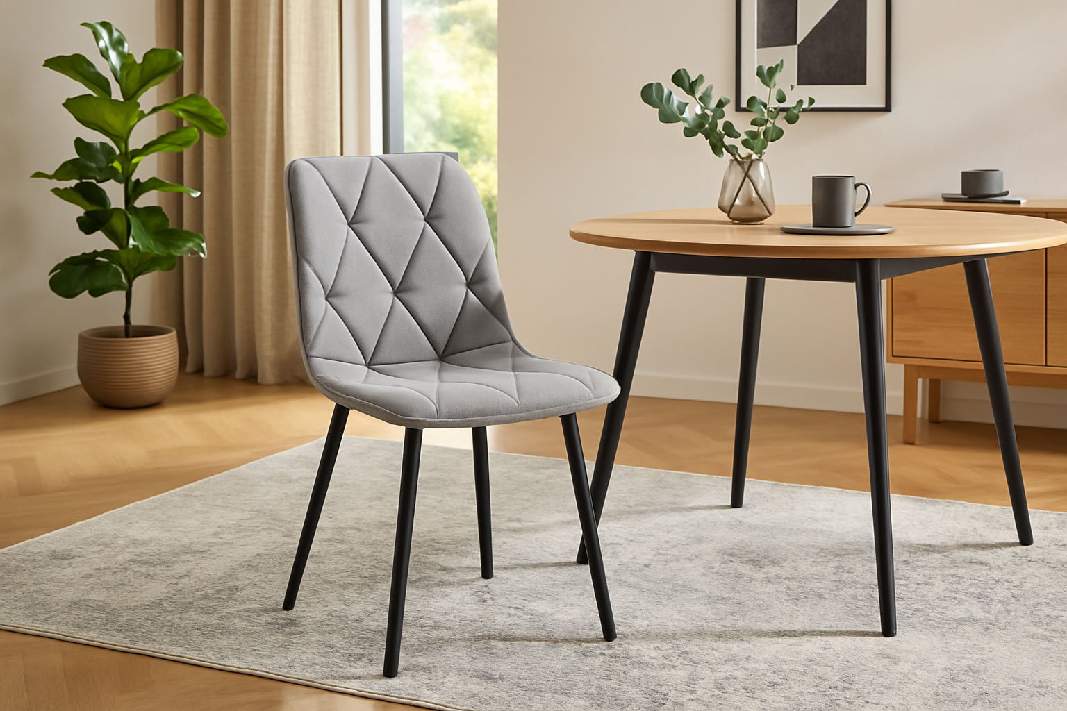 Wnętrze z wykorzystaniem jasnoszarego krzesła pikowanego Teribis 3X