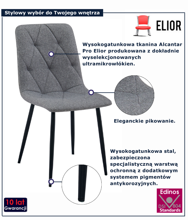 Ciemnoszare krzesło metalowe pikowane Teribis 3X