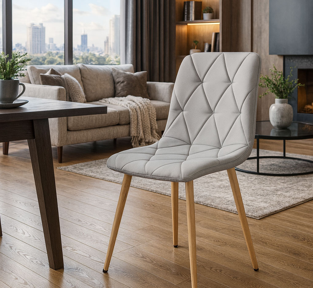 Wnętrze z jasnoszarym krzesłem pikowanym Teribis 4X