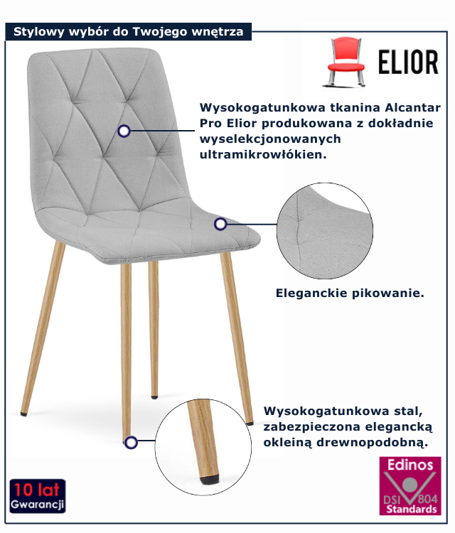 Jasnoszare krzesło pikowane do jadalni Teribis 4X