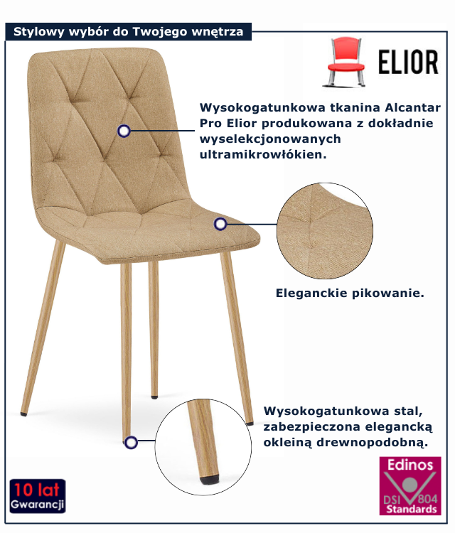Brazowe krzesło pikowane do jadalni Teribis 4X