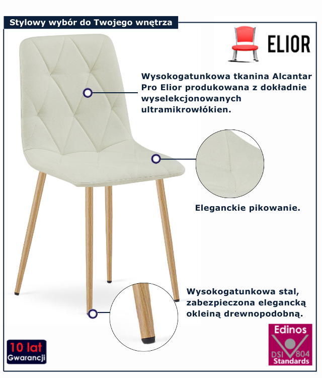 Beżowe pikowane krzesło tapicerowane do jadalni Teribis 4X