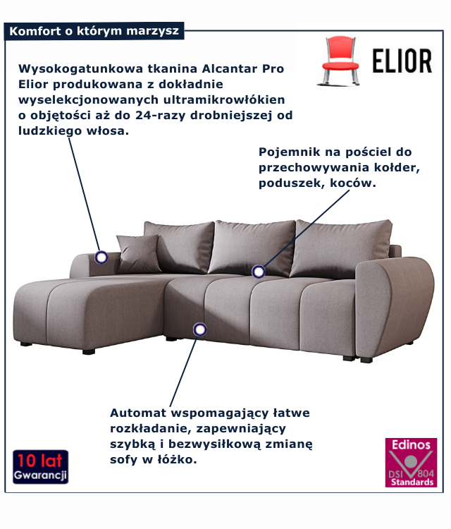 Szary narożnik z funkcją spania Velmores 3X