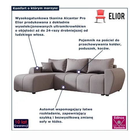 Szary narożnik z funkcją spania Velmores 3X 