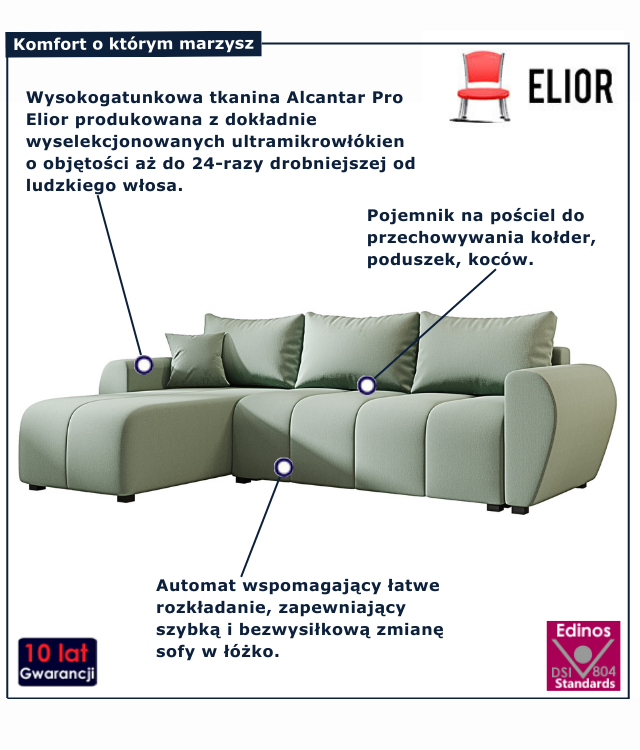 Zielony narożnik z funkcją spania Velmores 3X