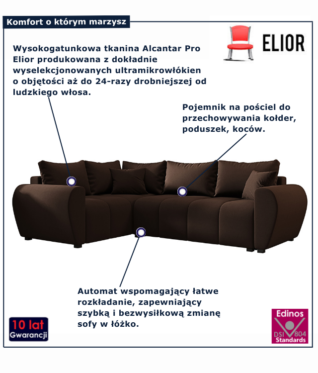 Brązowy narożnik z funkcją spania Dameno 3X