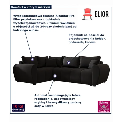 Czarny narożnik z funkcją spania Dameno 3X