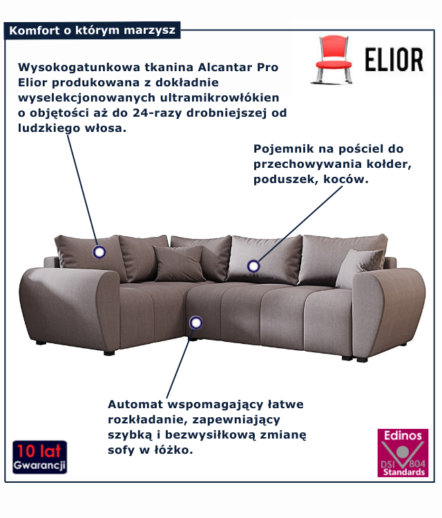 Szary narożnik z funkcją spania Dameno 3X