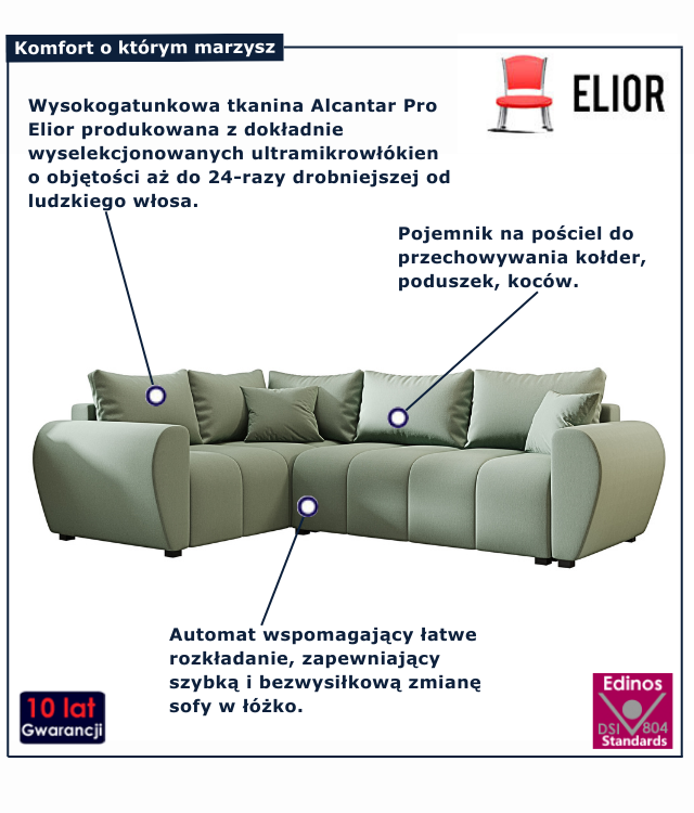 Zielony narożnik z funkcją spania Dameno 3X