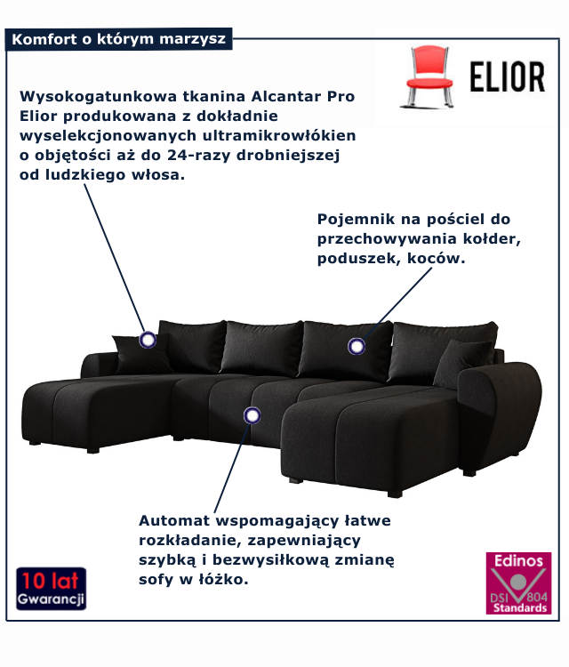 Czarny narożnik z funkcją spania Aurelix 3X