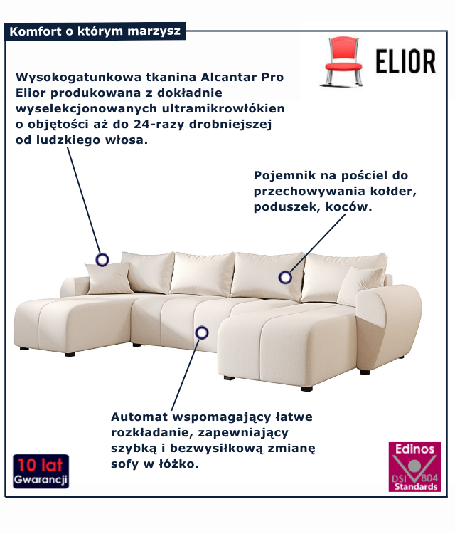 Kremowy narożnik z funkcją spania Aurelix 3X