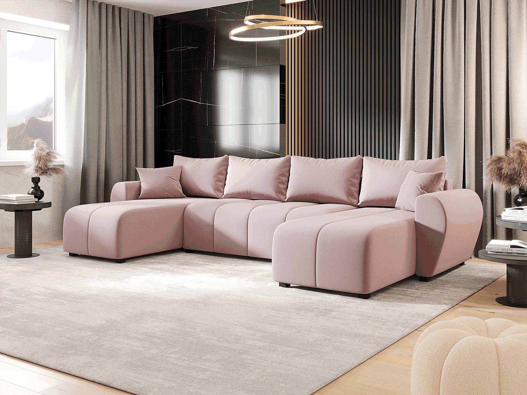 Wizualizacja wnętrza z różowym narożnikiem Aurelix 3X