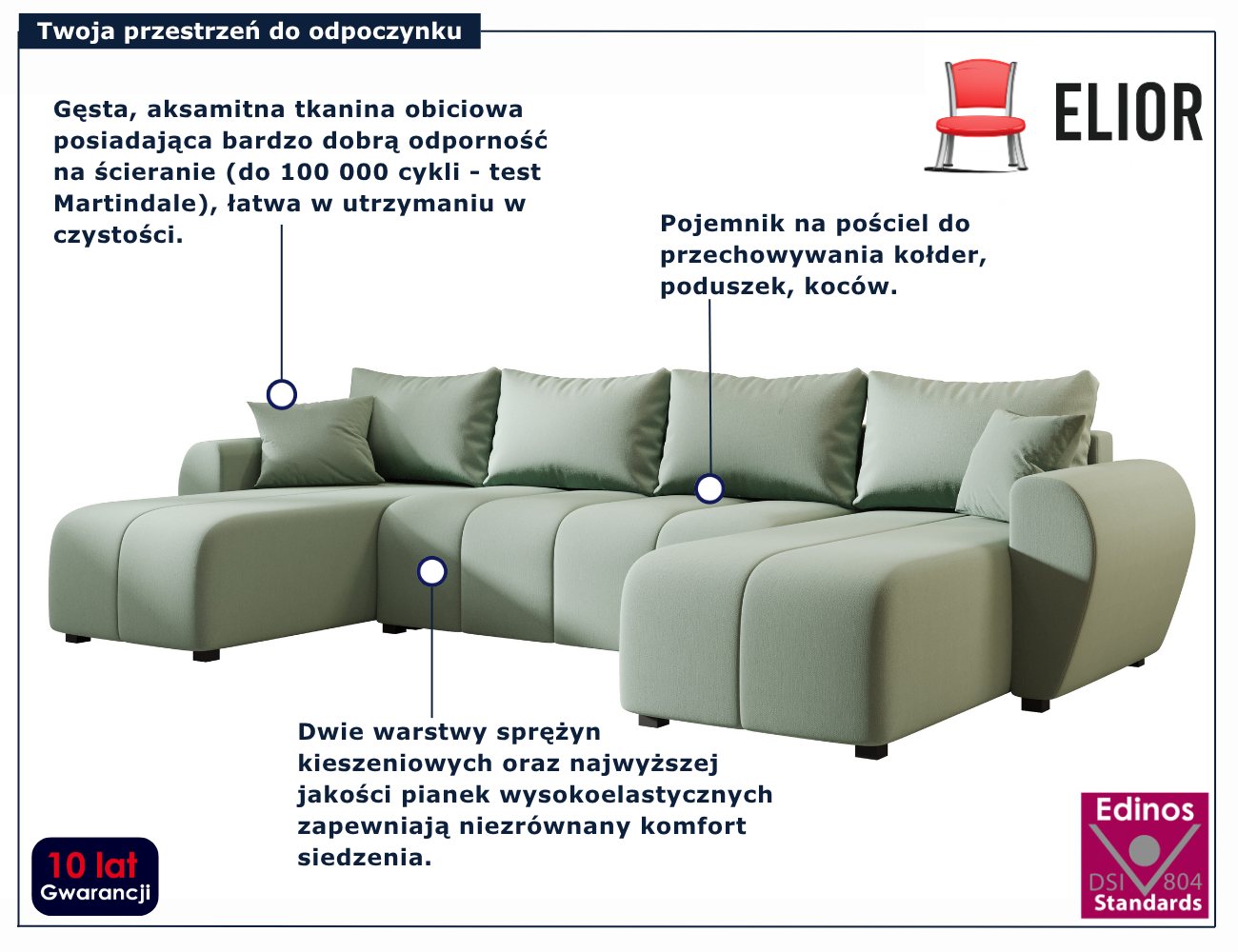 Nowoczesny zielony narożnik w literę u Aurelix 3X