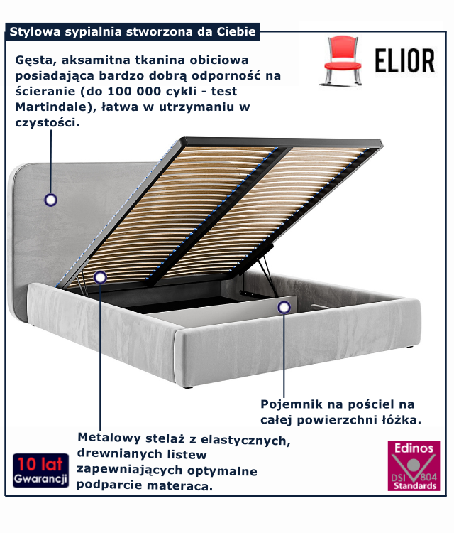 Niskie łóżko tapicerowane z pojemnikiem Pesconi