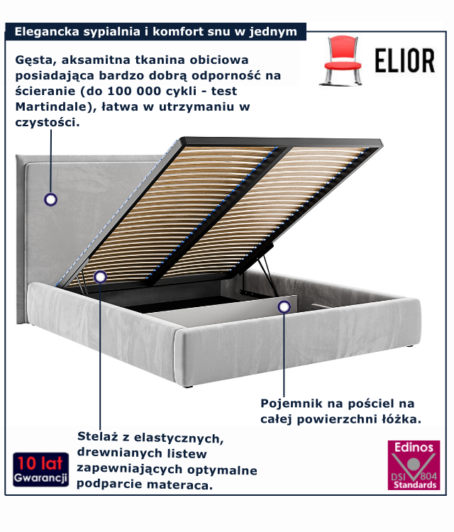 Niskie łóżko tapicerowane z gładkim zagłówkiem Dassoni