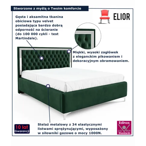 Ciemnozielone łóżko tapicerowane Mardano 3X