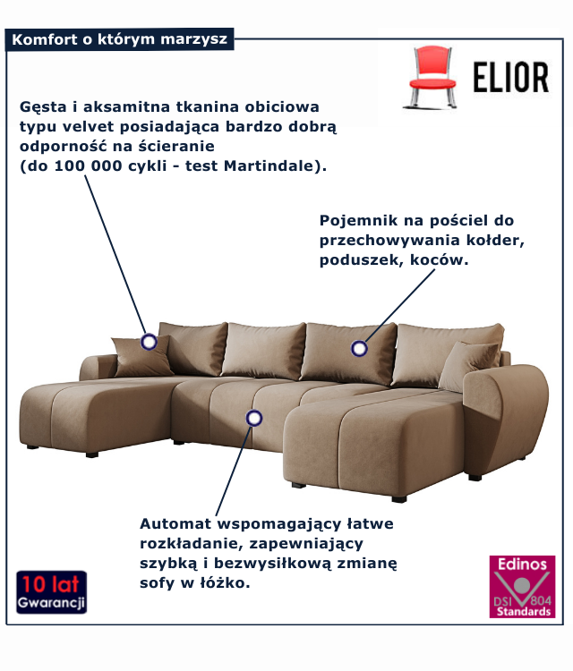 Beżowy narożnik z funkcją spania Aurelix 3X