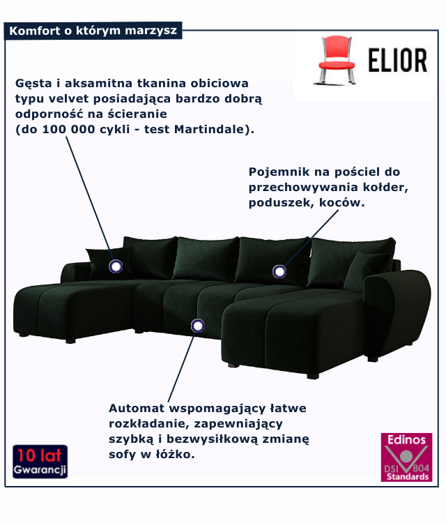 Ciemnozielony narożnik z pojemnikiem na pościel Aurelix 4X