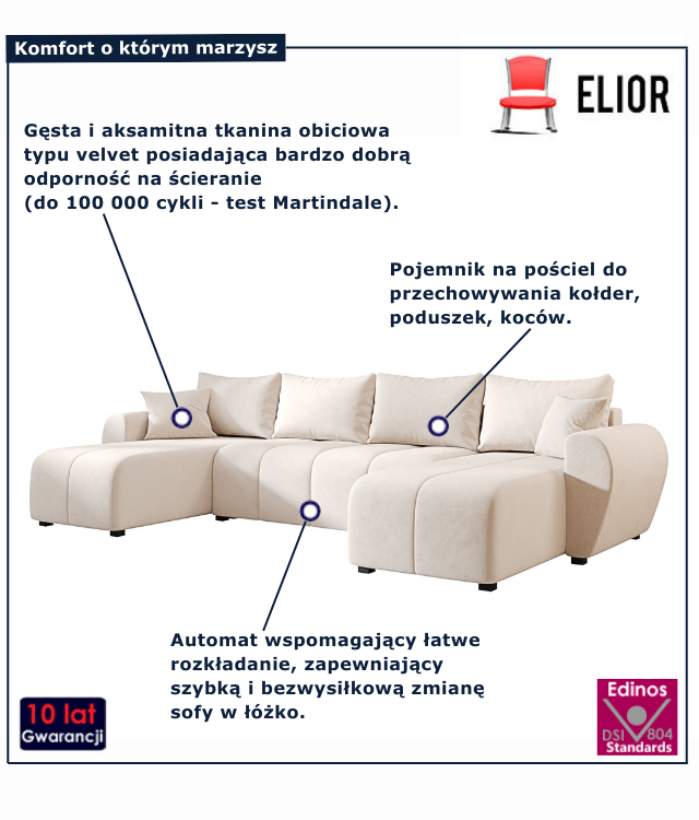 Kremowy narożnik rozkładany Aurelix 4X