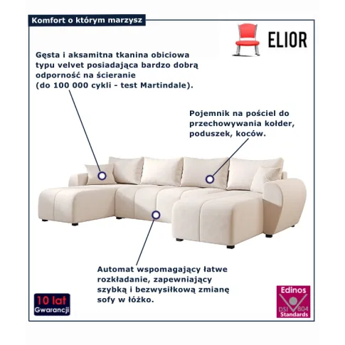 Kremowy narożnik welurowy Aurelix 4X