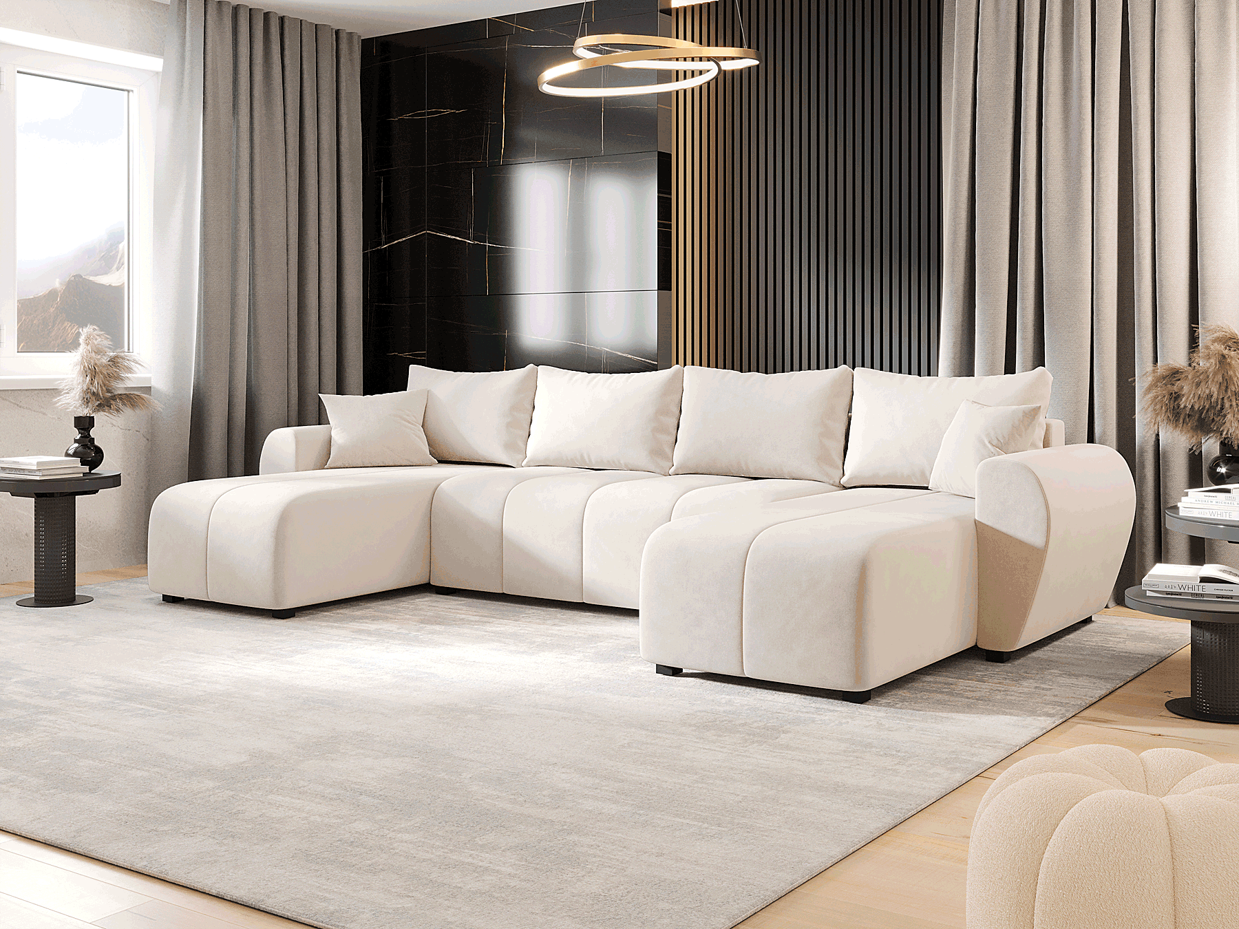 Wizualizacja wnętrza z kremowym narożnikiem Aurelix 4X