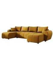 Musztardowy narożnik tapicerowany welurem w kształcie U - Aurelix 4X w sklepie Edinos.pl