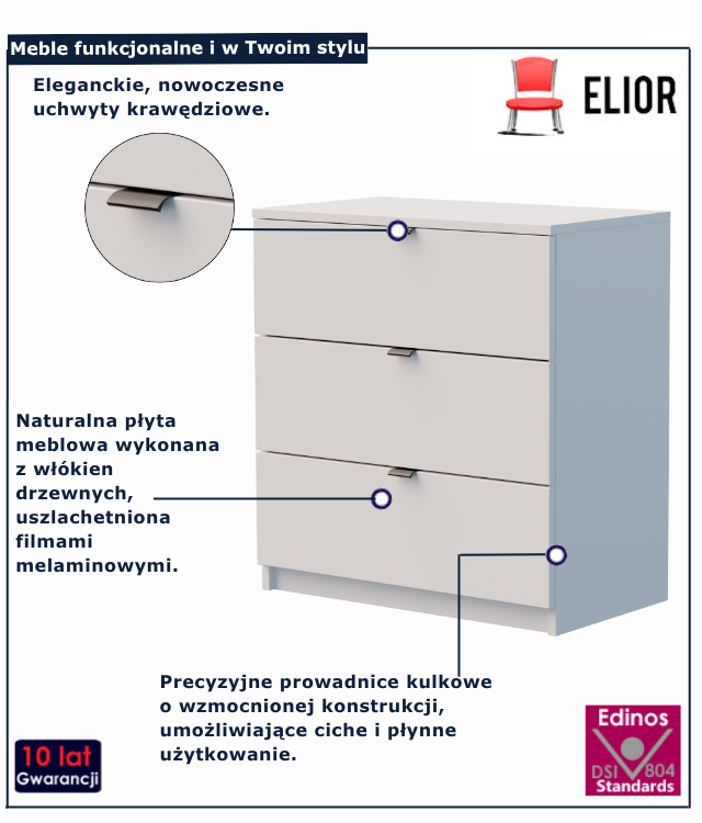 Biała pojemna komoda na ubrania z szufladami Felicco 3X