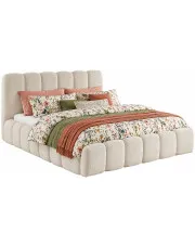 Beżowe łóżko tapicerowane tkaniną boucle 5 rozmiarów - Nuviano w sklepie Edinos.pl