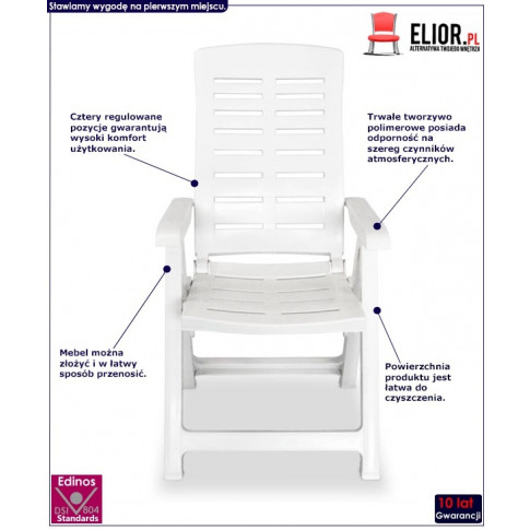 Zestaw białych krzeseł ogrodowych Elexio 3Q infografika