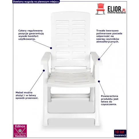 Zestaw białych krzeseł ogrodowych Elexio 3Q infografika
