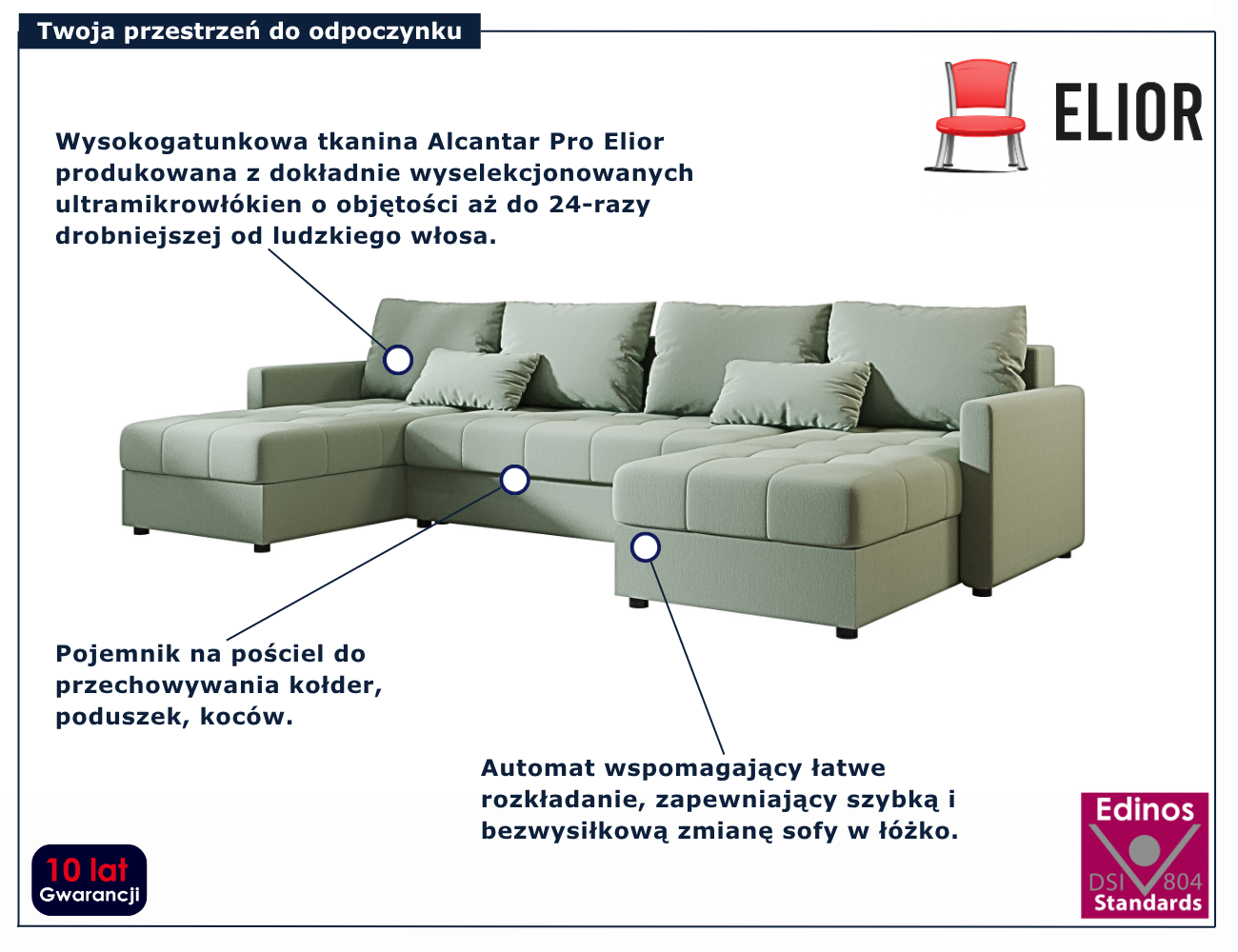 Nowoczesny zielony narożnik w literę U Ferrano 3X