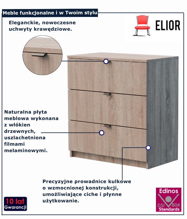 Komoda do salonu do przechowywania Felicco 3X dąb sonoma