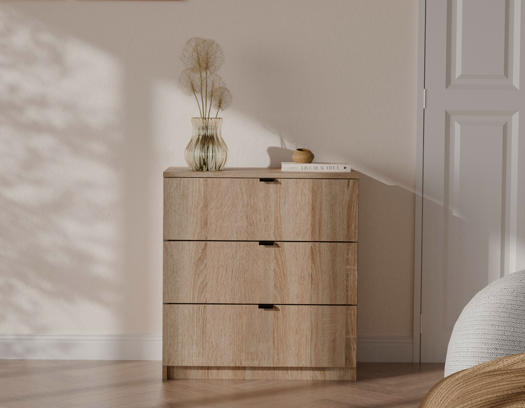 Przykładowa aranżacja z komodą Felicco 3X dąb sonoma