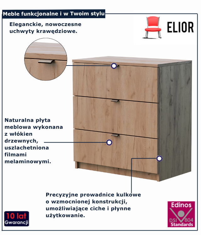 Komoda na ubrania z szufladami Felicco 3X dąb craft