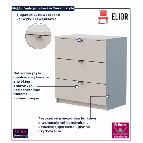 Kaszmirowa komoda nowoczesna z szufladami Felicco 3X