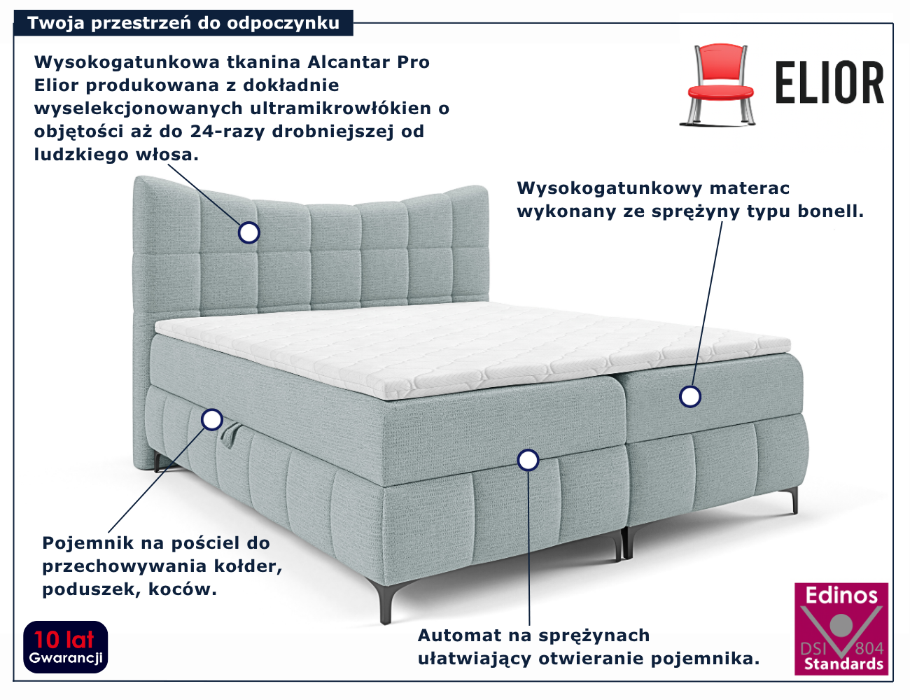 Łóżko kontynentalne z pikowanym zagłókiem Verrado 