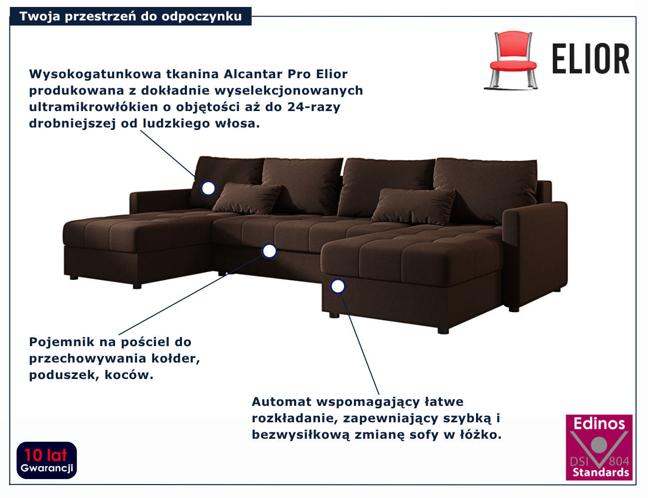 Nowoczesny brązowy narożnik w literę U Ferrano 3X