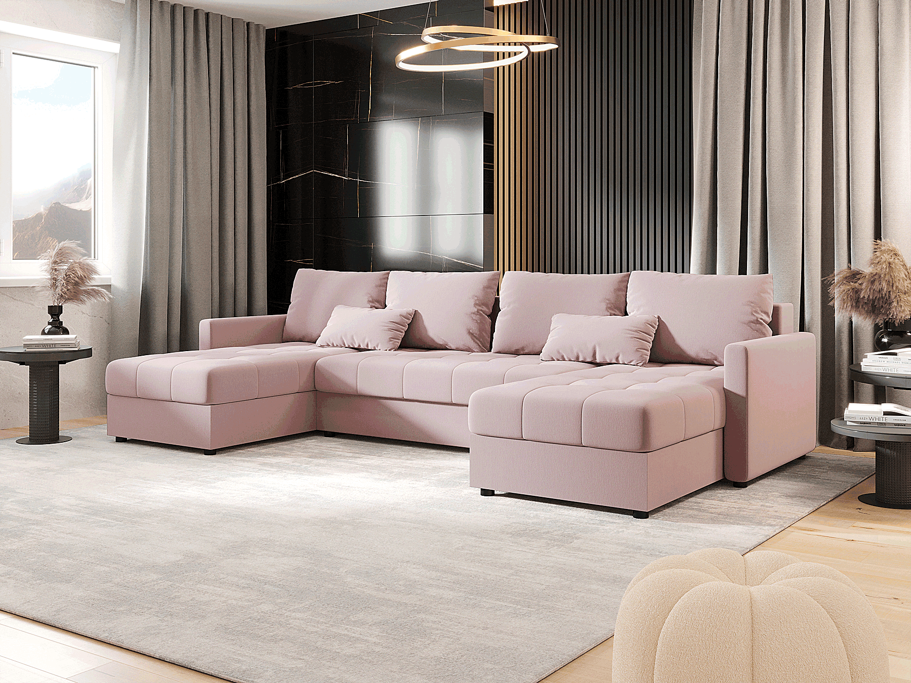 Wizualizacja wnętrza z różowym narożnikiem Ferrano 3X