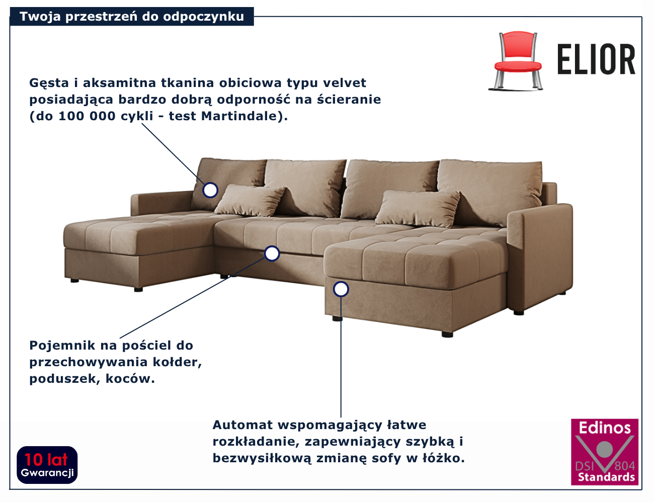 Nowoczesny beżowy narożnik w literę U Ferrano 4X