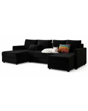 Czarny welurowy narożnik z funkcją spania - Ferrano 4X w sklepie Edinos.pl