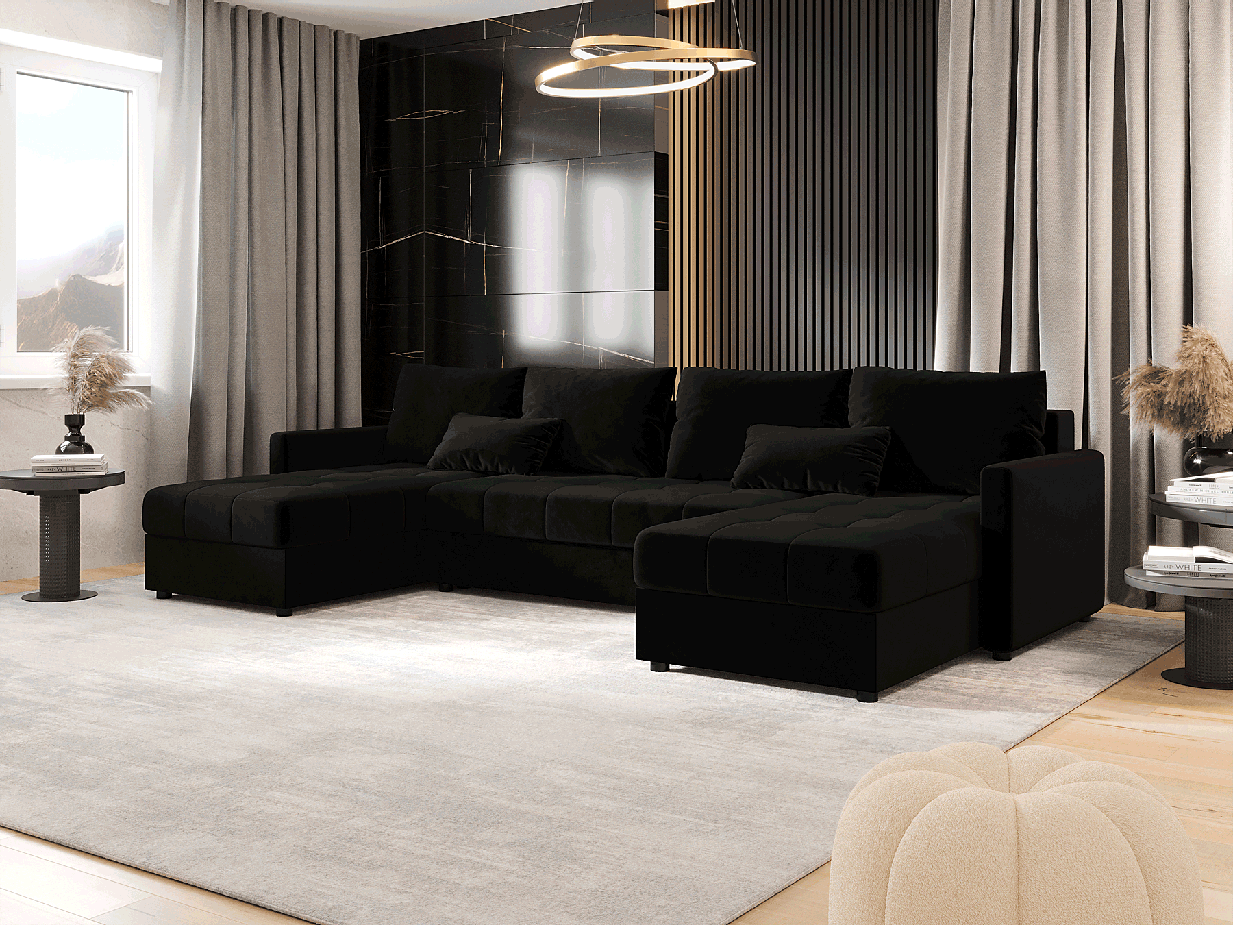 Wizualizacja wnętrza z czarnym narożnikiem Ferrano 4X