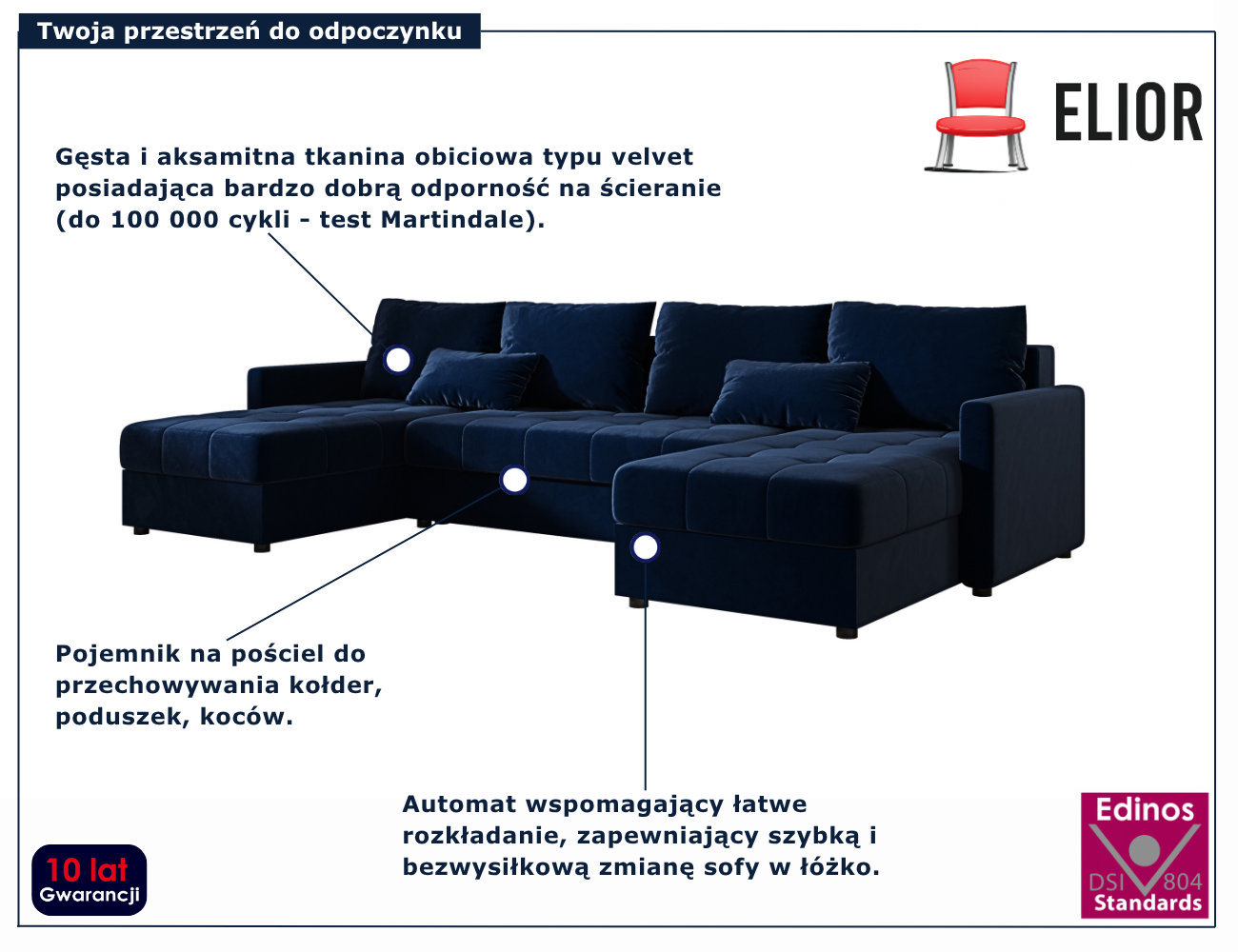 Nowoczesny granatowy narożnik w kształcie U Ferrano 4X