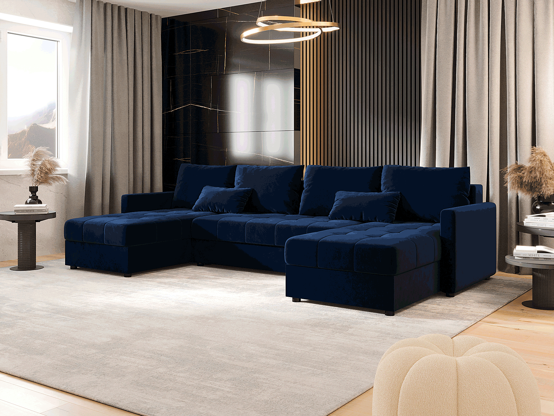 Wizualizacja wnętrza z granatowym narożnikiem Ferrano 4X