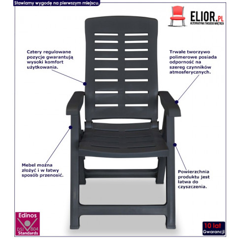 Zestaw szarych krzeseł ogrodowych Elexio 3Q infografika