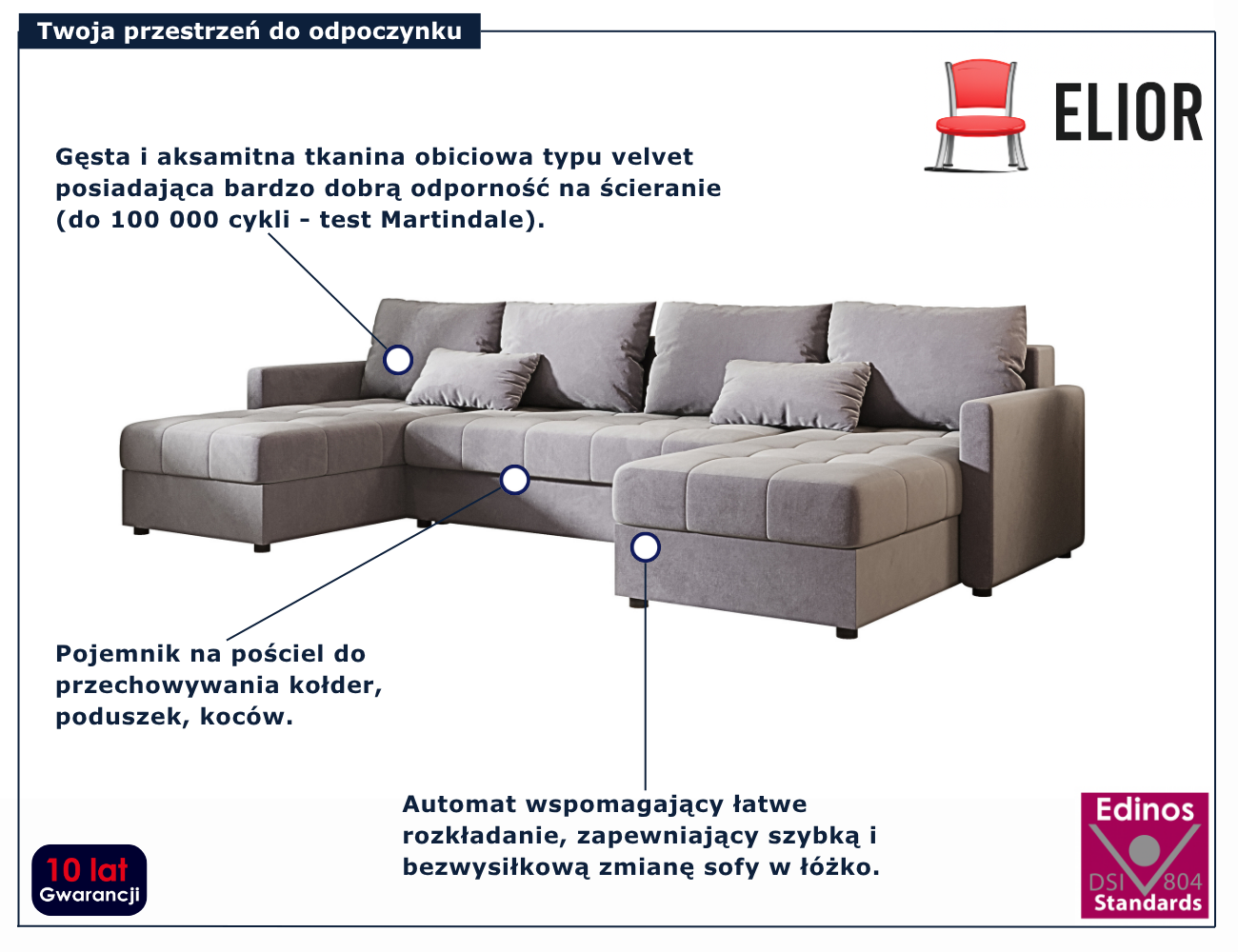 Nowoczesny szary narożnik w kształcie U Ferrano 4X