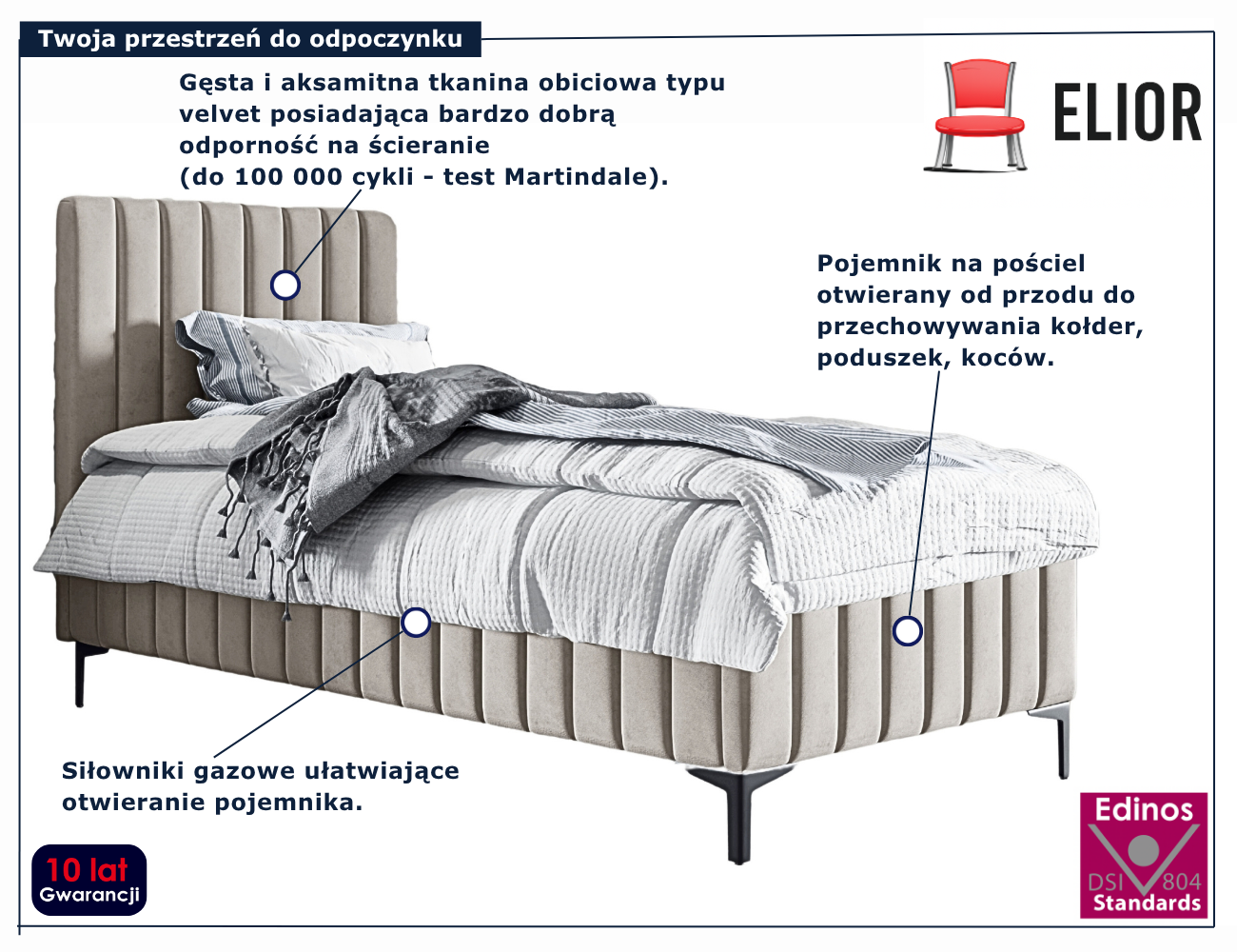 Beżowe łóżko pojedyncze z zagłówkiem Larrino